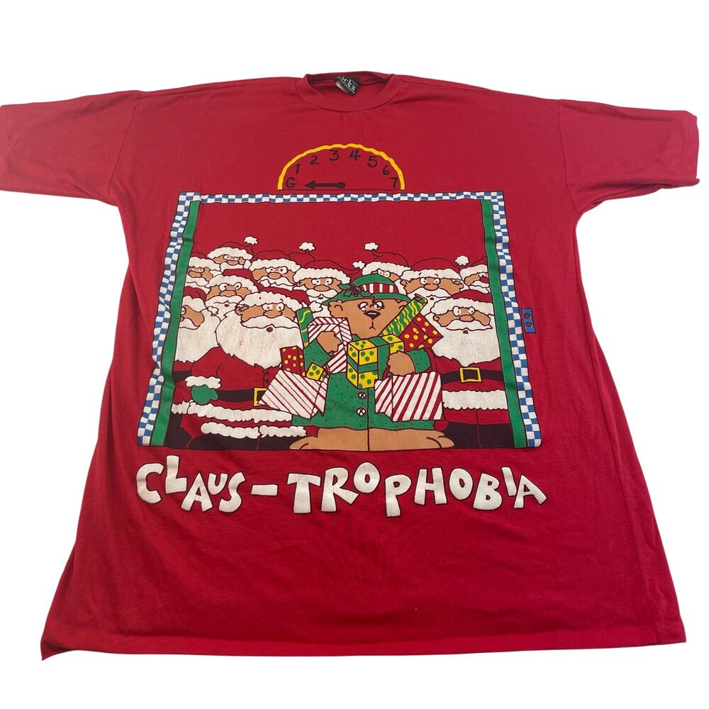 Vintage Christmas Holiday Claus-Trophobia Red Nightgown, Made in USA, One Size